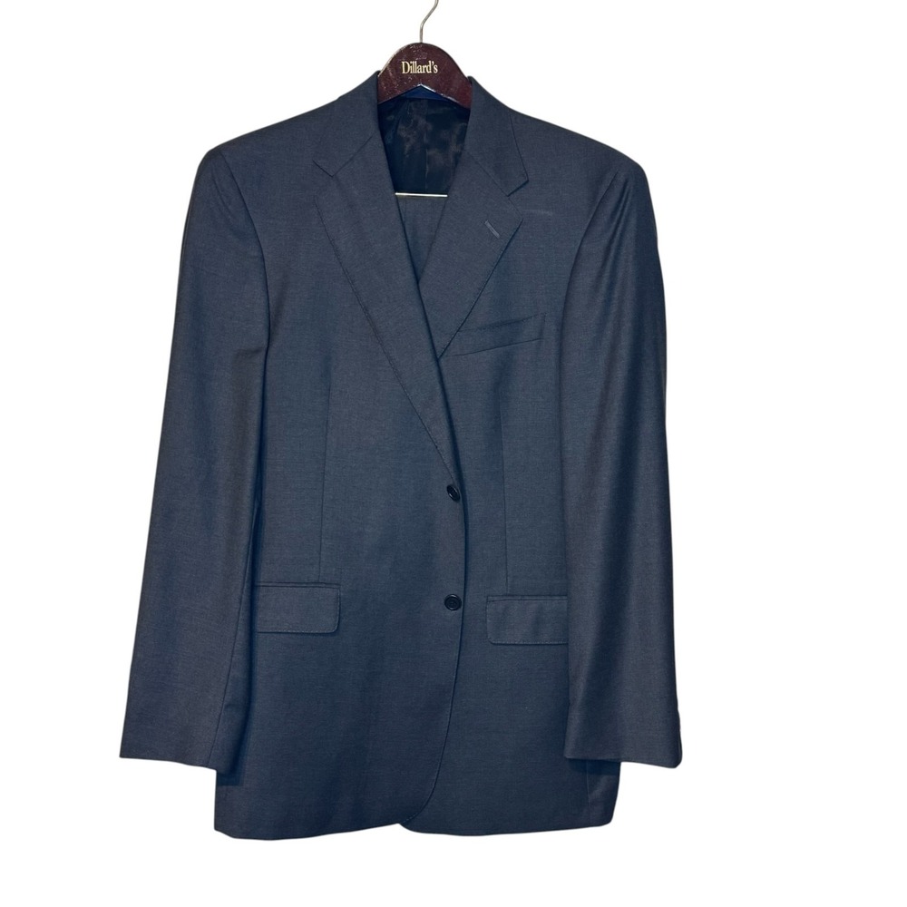 Daniel Cremieux Mens Gray Wool Suit 44L Loro Piana Fabric Pleated Cuffed 36x32